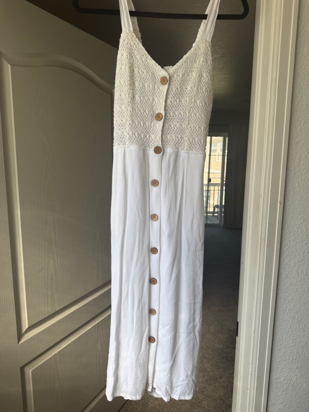 White Button-Front Mid Dress with Knit Bodice